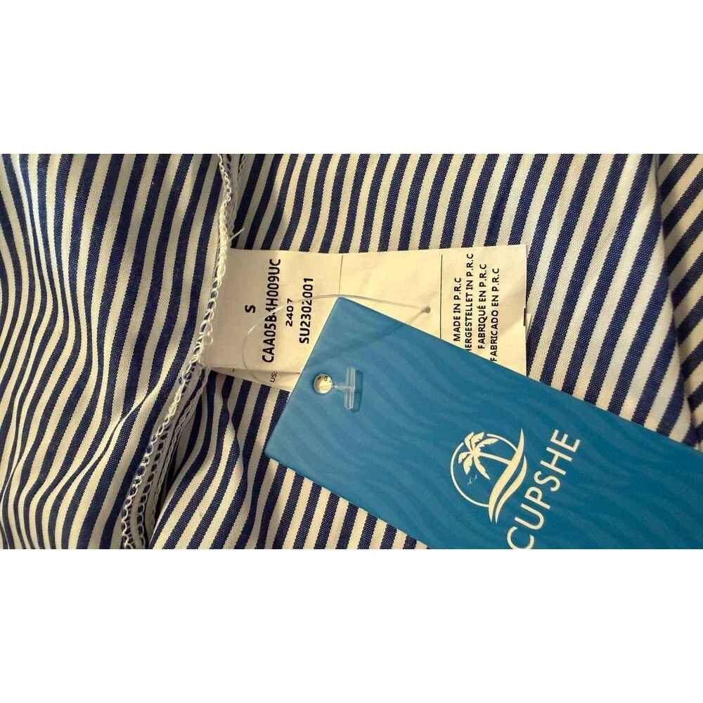 Cupshe Blue Pin‑Stripe Collared Wrap Midi Dress Size S NWT Summer msrp$50.99 - Picture 9 of 9